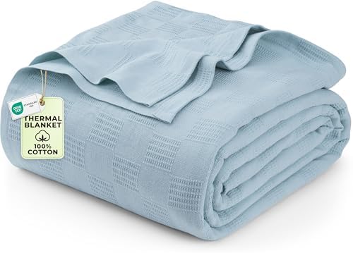 Utopia Bedding 100% Cotton Thermal Blanket Sky Blue Queen, 90x90 Inches by UTOPIABEDDING