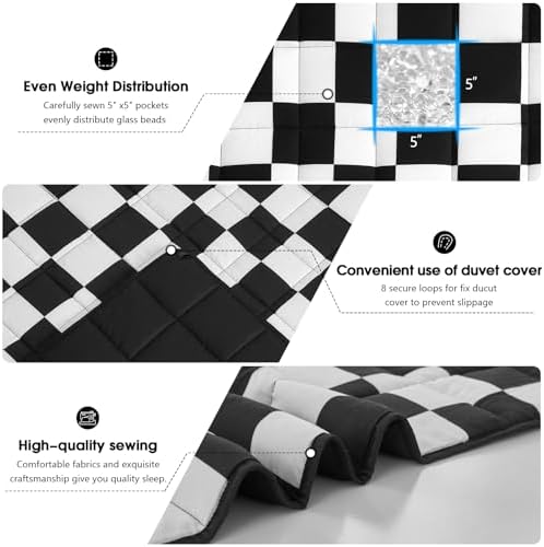 Weighted Blanket for Adults 12lbs, 48"x72", Twin Full Size Cooling Heavy Throw Blanket for 110-130lbs, Microfiber Soft Big Blankets Weighted Comforter, Black Checkered - Image 5
