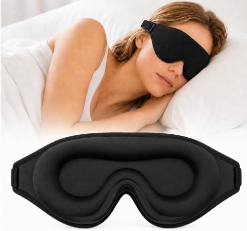 100% Blackout Adjustable Eye Mask Moisture Goggles – Soft & Comfortable Reusable 3D Sleeping Mask – Ideal for Travel (Pure Black) by NSONER