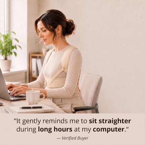 Posture Corrector for Women, Beige Back Straightener for Rounded Shoulders - Image 2