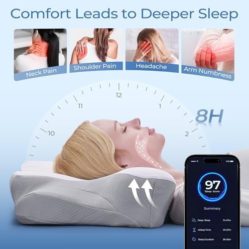BDEUS Cervical Neck Pillow for Sleeping – Ergonomic Memory Foam Pillow with Massage Nodes for Neck Pain Relief, Side Sleeper & Back Support, CertiPUR-US Certified, White - Image 6