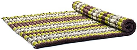 Leewadee - Foldable Floor Mattress - Japanese Roll Up Futon -Trifold Tatami Mat- Guest Floor Bed - Camping Mattress - Thai Massage Mat, Kapok Filled, 75 x 57 inches, Brown Green by Leewadee