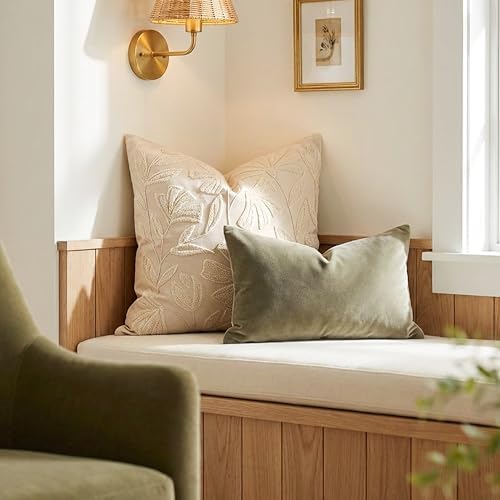 BlissBlush Decorative Throw Pillow Cover 20x20, Beige Neutral Velvet Accent Cushion Cover for Couch Sofa Living Room, Floral Tufted Square Pillowcase (Cover Only) - Image 5