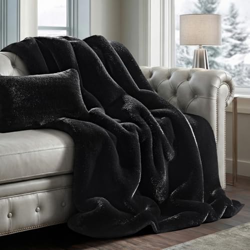 EVERGRACEHOME Faux Chinchilla Fur Throw Blanket, 60"x80", Black Noir Mink by EVERGRACE