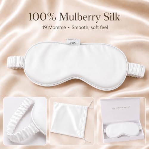 Silk Sleep Mask Light Blocking Luxury 100% Mulberry 19mm Silk Eye Mask Eye Cover Blindfold Ultra Soft Light & Comfy Anti Aging Skin Care with Travel Bag Gift Package - Image 2