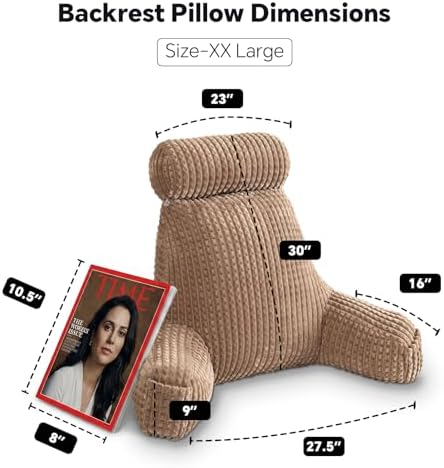 Reading Pillow for Bed with Adjustable Neck Support,XXL Khaki Flannel - Image 4