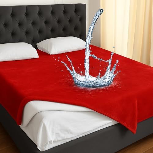 Tisancy Waterproof Blanket and Stain Proof, Queen Size 80'' x 60'' Double Side Leakproof Reversible Sherpa Flannel Fleece 3 Layer Lightweight Red Blanket, Absorbs 50oz by Tisancy