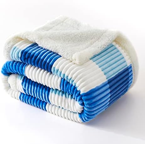 PU MEI Sherpa Blanket Twin Plaid Thick Bed Blanket, 90”*80” Super Soft Flannel Fuzzy Fleece Reversible Velvet Plush Warm Blanket for Couch(Blue Check, 80"*90") - Image 7