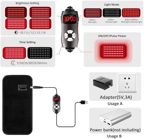 Red Light Therapy for Body, 660nm 850nm Infrared Light Therapy Pad, Wearable Wrap with Timer Remote Control for Back Shoulder Waist Knee, Infrared Light Device Home Use, 12.4'' x 5.7'' Large Area - Image 4