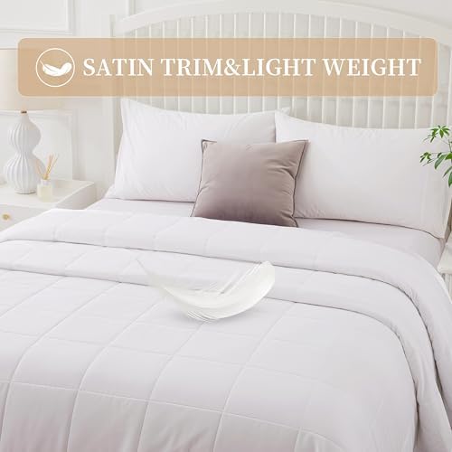 COMFLIVE Twin Down Alternative Blanket - Lightweight Satin Trim, White - Image 3