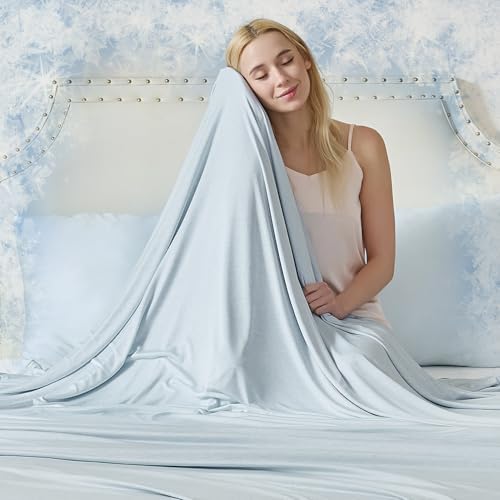 CHOSHOME Cooling Blanket for Hot Sleepers - Summer Blanket Thin Soft Lightweight Breathable Double Side Enhanced Cooling for Hot Flashes, Night Sweats, Bed, Couch (Ice Blue, 90 x 90 inches) by CHOSHOME