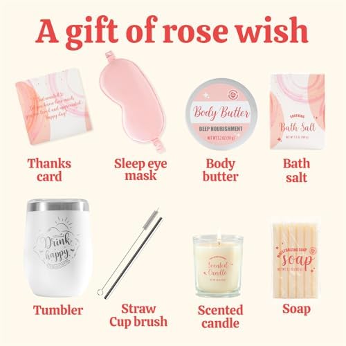Body & Earth Gifts for Women Rose Spa Gift Sets for Birthday, 8 Pcs Gift for Women, Self Care Kit for Tumbler, Eye Mask, Mothers Day Gifts - Image 2