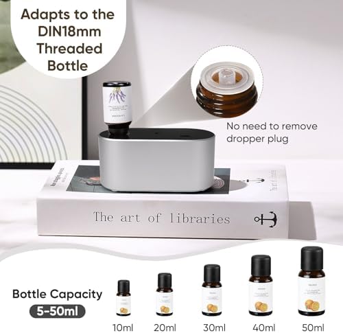 Lecdura Waterless Diffuser for Essential Oil, Battery Operated Scent Air Aromatherapy Diffuser, Mini Aroma Diffusers with 3 Intermittent Mist Modes, Cycle Start for Home Office Bedroom - Silver - Image 5