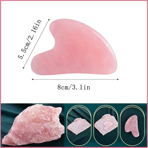Gua Sha Jade Stone Gua Sha Massage Tool, Guasha Tool for Face and Body Skin Massage. Tools for SPA Acupuncture, Pink Stone for Body Face Neck and Eye, Skin Care Gift for Woman (Pink) - Image 2