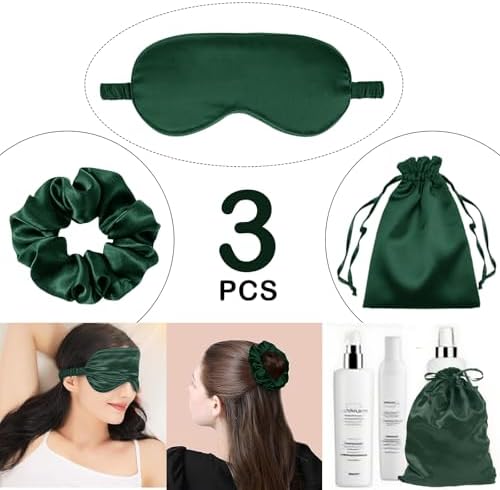3Pcs Satin Eye Mask Silk Sleep Masks Set Silky Blindfold Eyeshade Blackout Eyes Cover Pouches Bag Scrunchy Wedding Gift - Image 2