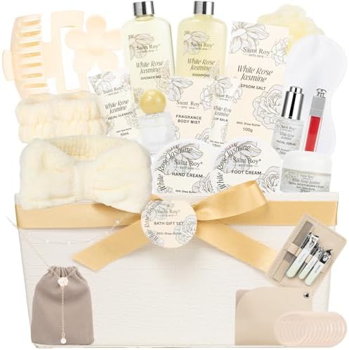 37Pcs Rose Jasmine Bath and Body Gift Basket, Facial Skin Care Set, Spa Kit by SaintRoy