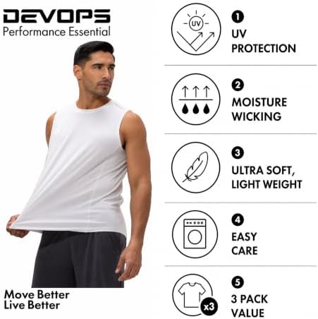 DEVOPS 3 Pack Sleeveless Men's Muscle Shirts Dry Fit Tank Top Gym - Image 5