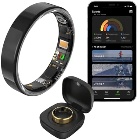 Smart Ring for Women Men, Fitness & Health Tracker with Heart Rate, Blood Oxygen, HRV, Stress, Sleep & Step Tracking, 5ATM Waterproof Smart Ring for iPhone & Android, No Subscription Fee by Unknown