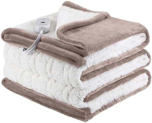 ESTINGO Heated Blanket Twin Size, 62"x84" Electric Blanket Twin with 10 Hours Auto Off & 5 Heating Levels, Heating Blanket with Reversible Flannel Sherpa, Ideal Gift Giving, Light Camel by ESTINGO-EnjoyToastyWarm