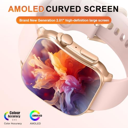 Smart Watch, 2.01" AMOLED Curved Touchscreen Fitness Watch for Women, IP68 Waterproof, 24/7 Heart Rate/Sleep Monitor, Fitness Tracker with Pedometer, 120+ Sports Modes, Smartwatch for Android iOS Pink - Image 2
