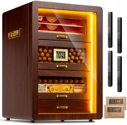 200-Count Ebony Cigar Humidor Cabinet with Digital Hygrometer, LED by Marvero