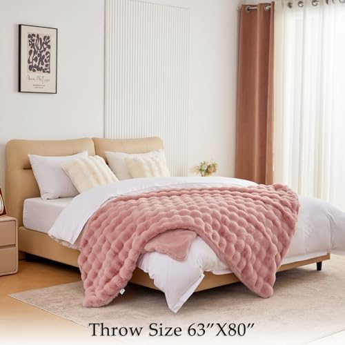 BENVWE Faux Fur Throw Blanket for Couch Bed - Fluffy Soft Thick Bubble Blanket for Living Room Home Decor - Mothers Day Birthday Gifts for Women, Dusty Pink, 63" x 80" - Image 6