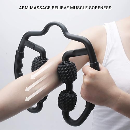 4 Wheels Foam Roller Muscle Massager for Leg Neck Hand Arm,Trigger Point Muscle Relax Massager Indoor Sports Yoga Bodybuilding Equipment (Black) - Image 4