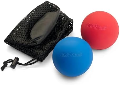 Lacrosse Massage Balls for Trigger Point Therapy, Muscle Knots, Yoga, Myofascial Release - Contains Pair of 2 Balls and Mesh Carrying Bag (Red and Blue) by GolgiStim