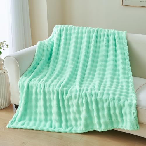 NEWCOSPLAY 3D Bubble Flannel Throw Blanket for Couch Aqua, 50"×60" - Image 2