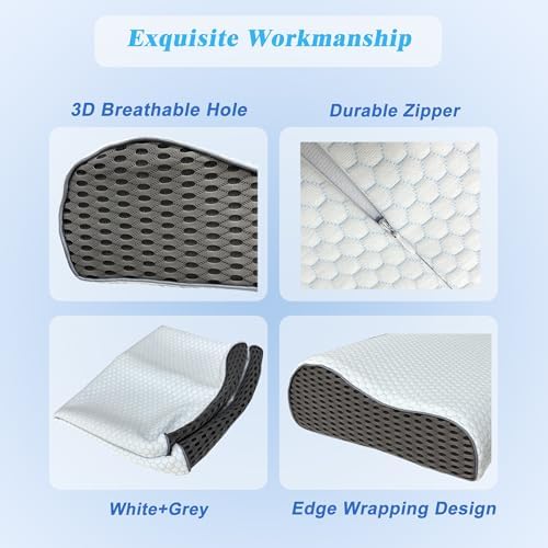 Cervical Pillow Case for Neck Pillows (White+Gray) - Image 4