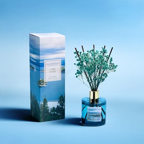COCORRÍNA Reed Diffuser - Lake Tahoe 6.7 Fl.oz Reed Diffuser Set with 8 Sticks & Preserved Baby's Breath, Reed Diffuser for Home Bathroom Shelf Decor - Image 2
