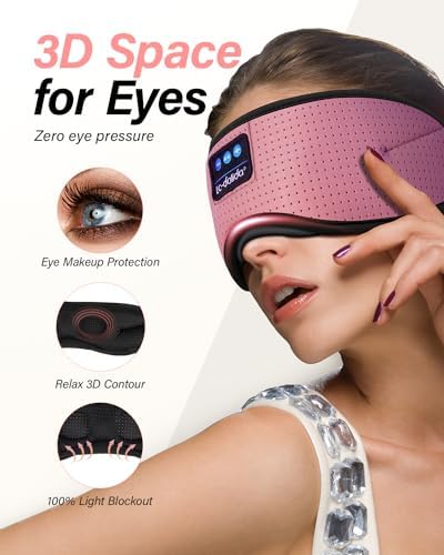 LC-dolida Sleep Headphones, White Noise Bluetooth Sleep Mask 3D Wireless Eye Mask Sleeping with Timing, Sleep Mask with Bluetooth Headphones for Side Sleepers Travel Yoga - Image 2