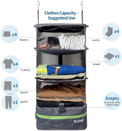 Grand Fusion Stow-N-Go Hanging Travel Shelves, Packing Organizer for Luggage. Carry on Closet for Suitcase. Expandable Packing Cube. Travel Essentials. (Dark Gray - L, L = (L) 11.8" x (W) 11.8") - Image 3