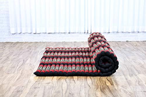 Leewadee - Foldable Floor Mattress - Japanese Roll Up Futon -Trifold Tatami Mat- Guest Floor Bed - Camping Mattress - Thai Massage Mat, Kapok Filled, 75 x 57 inches, Black Red - Image 6