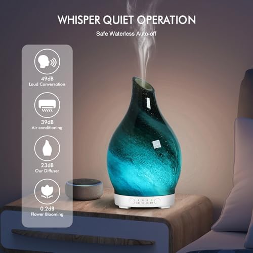 Aromatherapy Essential Oil Diffuser for Home- 150ml Art Glass Diffuser for Essential Oils with Waterless Auto Shut-Off 4 Timer 7 Colors LED Night Light for Home Office Decor Gifts for Women - Image 5