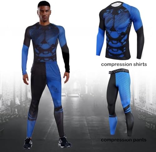 OEBLD Men's Workout Compression Clothes Long Sleeve Compression Shirts and Pants Thermal Base Layer Set - Image 2