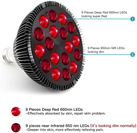 Red Light Therapy Bulb 660nm Red & 850nm Near Infrared, Light Therapy Bulb, E26/27 Base Lamp with Power Cord, Home Wellness & Muscle Recovery, 18 LED, 54W, Combo Device for Face & Skin Health - Image 3