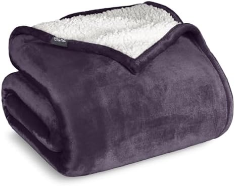 Bare Home Sherpa Fleece Blanket (Full/Queen, Eggplant) by BareHome