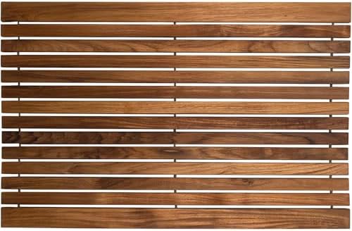 Nordic Teak 100% Solid Teak Wood String Mat - Indoor and Outdoor Use - Non-Slip Wooden Platform for Sauna, Pool, Hot Tub Flooring Decor and Protector (Oiled Finish, 31.4" x 19.6") by NordicStyleTeak