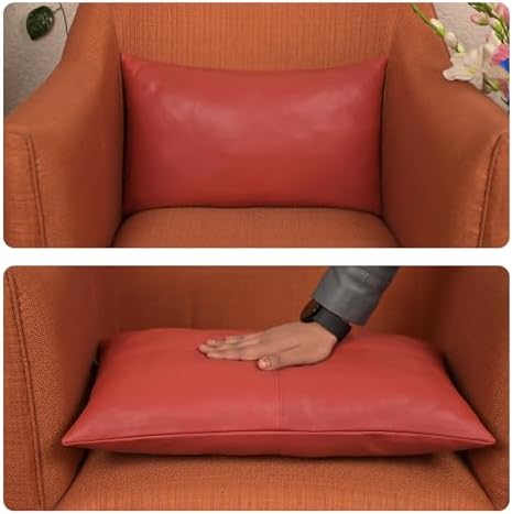 LL LEATHER LOVERS 100% Lambskin Leather Pillow Cover - Sofa Cushion Case - Decorative Throw Covers for Living Room & Bedroom, Red Plain Pack of 1-10X18 Inch - Image 6