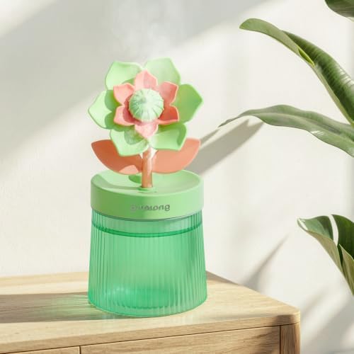 Flower Mini Humidifier, Cute Small Humidifiers, USB Portable Personal Cool Mist Desktop Humidifiers, Cooling for Home Office Car Summer Travel (260ml, Green Gardenia) by Cerrota