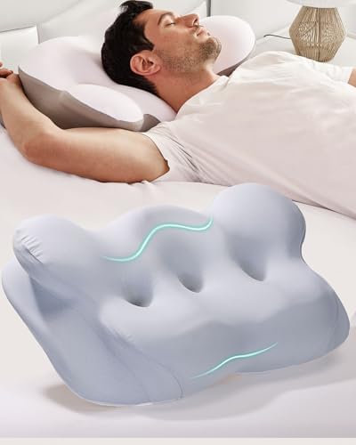 Cervical Neck Pillow, Memory Foam Pillow for Neck Pain Relief, Ergonomic Contour Cooling Pillow for Side Sleeper Pillow Adults & Stomach Sleepers Neck Shoulder Pillow (Light-Blue, 24" L x 14" W) - Image 2