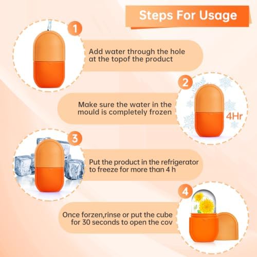 Ice Roller for Face and Eye, Gua Sha Facial Tools ,Puffiness Relief Ice Roller Skin Care ,Ice Facial Cube, Neck Massage, Silicone Ice Mold for Face Beauty,Self Care Gifts for Women ( Orange) - Image 4