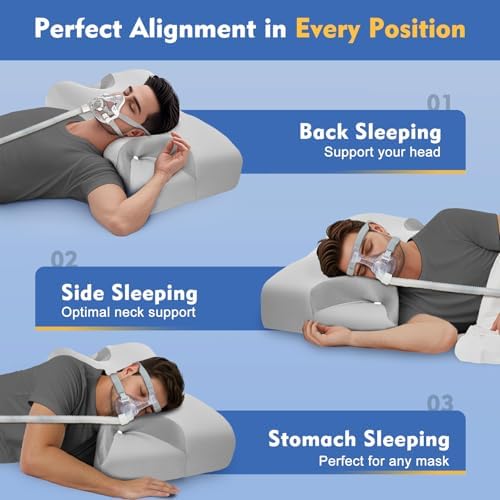 HSA/FSA CPAP Cervical Pillow for Side Sleepers–Reduce Mask Air Leaks & Pressure,Ergonomic Neck Support for Pain Relief,Dual-Height Memory Foam Pillow with Cooling Cover for Side,Back & Stomach Sleeper - Image 4