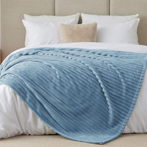 BEDELITE Ribbed Full Size Blanket for Bed, Blue, 84"x90" - Image 2
