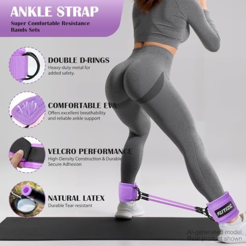 KUTIZE Ankle Resistance Bands with Cuffs & Fabric Resistance Bands Set - Legs & Glutes Workout Equipment for Women & Men, Home Gym Heavy Exercise Bands for Hip, Yoga, Strength Training, Rehab, Pilates - Image 4