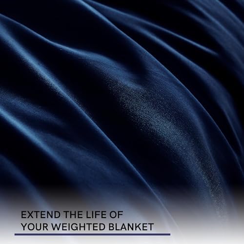YnM Exclusive Cotton Duvet Cover for Weighted Blankets with 16 Strings (Navy, 88"x104") - Image 4