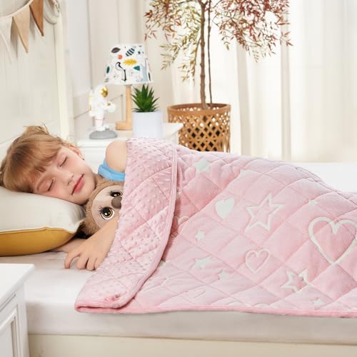 yescool Weighted Blanket 7 Pounds Weighted Lap Blanket, Pink Glow in The Dark Heart Heavy Blanket, Warm Minky Weighted Throw Blanket Gifts for 60-80lbs, 40"x60" - Image 5