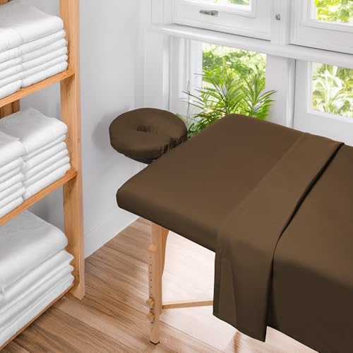 Saloniture 3-Piece Microfiber Massage Table Sheet Set - Premium Facial Bed Cover - Includes Flat and Fitted Sheets with Face Cradle Cover - Chocolate Brown - Image 6