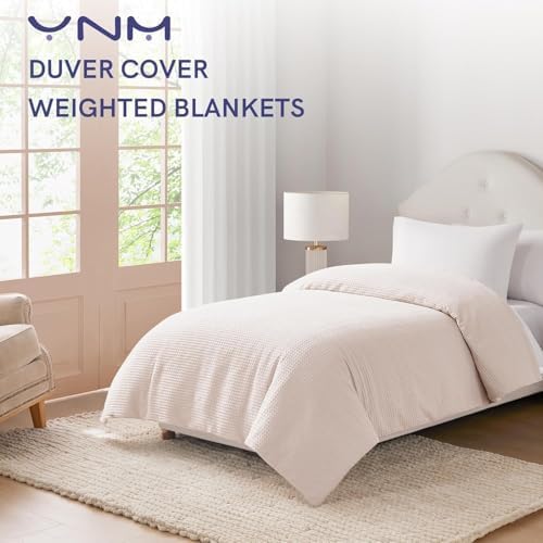 YnM Cotton Waffle Weave Duvet Cover for Weighted Blankets with 16 Strings (Oatmeal,80''x87'') - Image 2